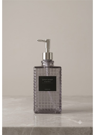 Premium Kare Desenli Silver Pompalı Cam Sıvı Sabunluk 500ml - 23 X 7 X 7 Cm Gri