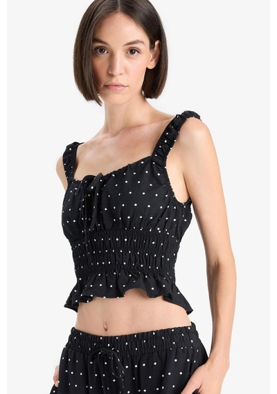 Defacto Slim Fit Dar Kesim Kare Yaka Puantiyeli Askılı Bluz F9403ax25smbk27 Siyah
