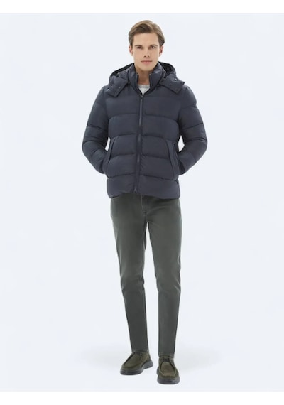 Kip Lacivert Regular Fit Kapüşonlu Casual Dokuma Mont Lacivert