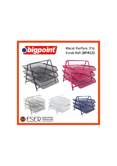 Bigpoint Metal Perfore Evrak Rafı 3'lü Siyah