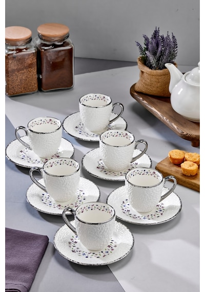 Cooker Royal Bloom 6 Kişilik 180 Ml Porselen Duble Çay Ve Kahve Fincan Takımı Ckr3808 Gümüş