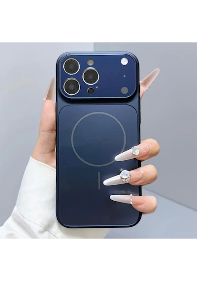 Apple Uyumlu iPhone 14 Pro Max Magsafe Kılıf 17 Pro Max Kamera Görünümlü Lens Korumalı Kapak Lacivert