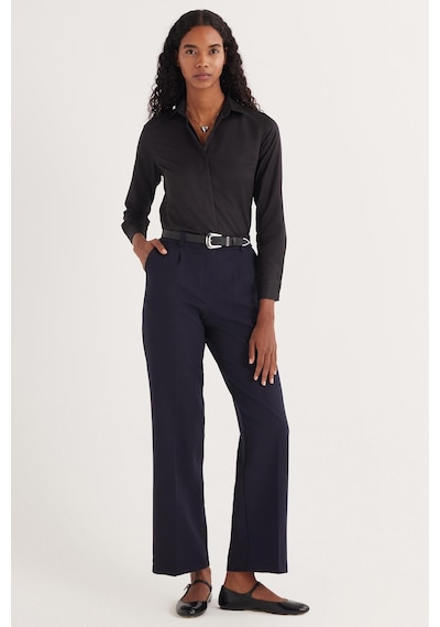 Tudors Kadın Slim Fit Dar Kesim Vucüda Oturan Uzun Kollu Gizli Düğme Detaylı Siyah Basic Gömlek-35321 Siyah