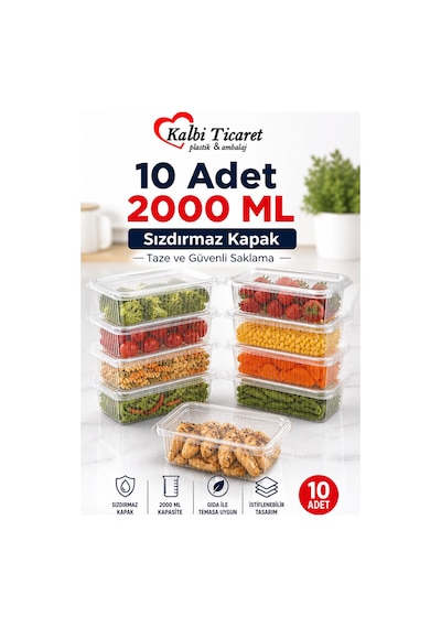 Plastik Saklama Kabı 2000 Gr 10 Adet Plastik Kapaklı Kase Sızdırmaz Kap Şeffaf Kullan At Kase