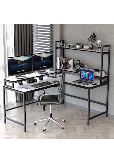 L Masa ,raflı L Şekilli Ofis Masası 610-b Beyaz