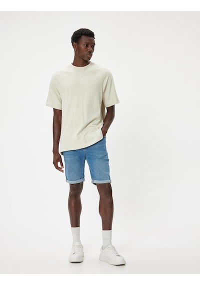 Koton Oversize Kot Şort Bermuda Cep Detaylı Pamuklu Orta İndigo 4sam40093nd İndigo