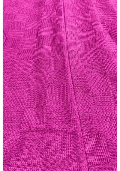 %100 Pamuk Dokuma Pike Çift Kişilik 200x230 Dama Desenli Saçaklı Pike Yatak Örtüsü Pembe