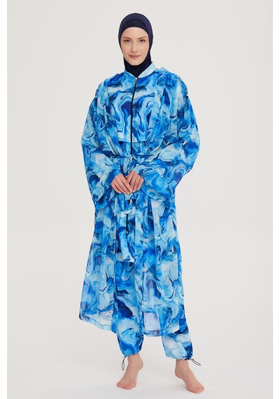 Remsa Mayo Remsa Tesettür Mayo Üzerine Tek Kaftan Kimono Pareo Rp010 Nil Mavi