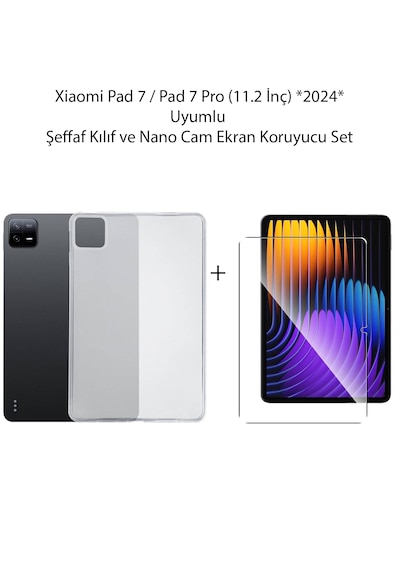 Mi Pad 7/7 Pro-Mi Pad 8/8 Pro 11.2 İnç Şeffaf Silikon Kılıf + Nano Cam Ekran Koruyucu