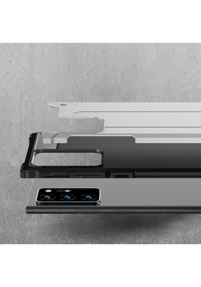 Ekılıf - Samsung Galaxy Note 20 Ultra Uyumlu Kılıf Çift Katman Zırh Tank Crash Military Kapak - Gri