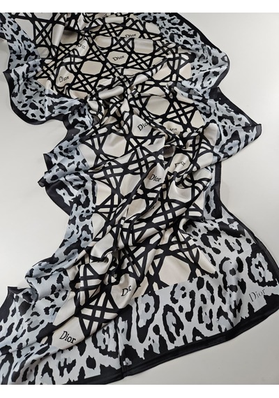 Miorel Scarfs Leopar Tema Cd Tema Vual İpek Şal Aksesuar Fular Silk Scarfs Shawl Hijab Krem