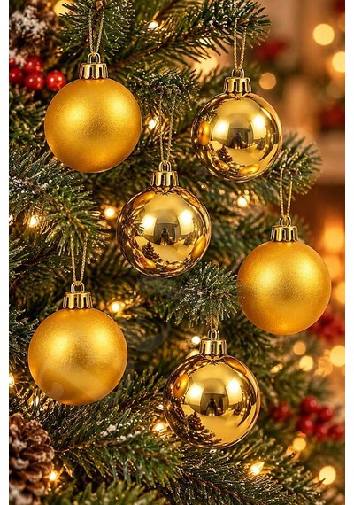Yılbaşı Ağacı Süsü Gold Cici Top 5 Cm 6lı Diğer