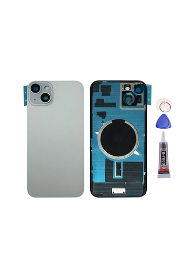 Apple Uyumlu iPhone 15 Plus Beyaz Full Nfc Ve Demirli Arka Kapak Batarya Kapağı Pil Kapağı Yapışkan Ve Sökme Aparatıyla Beraber Full Set Beyaz
