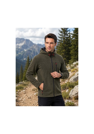 Luxıc Core Erkek Kapüşonlu Füme Polar 3 Cepli Fermuarlı Sıcak Tutan Kışlık Outdoor Hoodie Günlük Stilpro