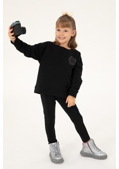 U.S. Polo Assn. Kız Çocuk Siyah Bisiklet Yaka Basic Sweatshirt 50296391-VR046
