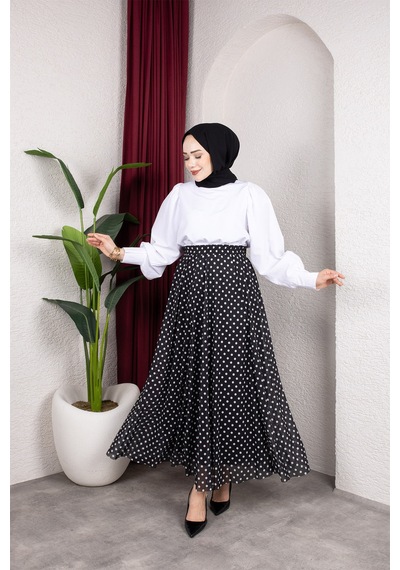 Hira Life Fashion Kadın Astarlı Puantiye Desenli Tül Etek Siyah Siyah