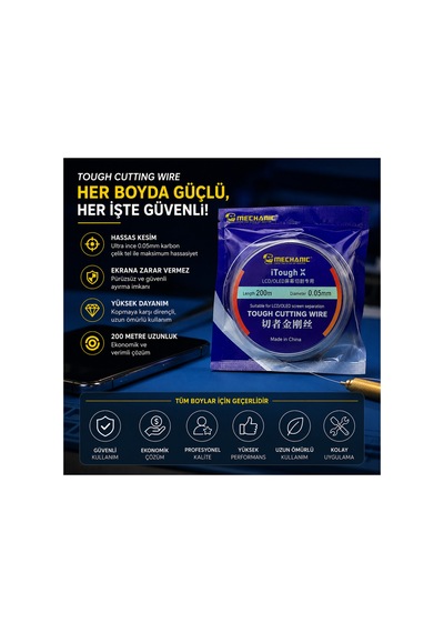 Lcd-ekran Ayırma Teli - 0.05mm 200 Metre - Steel Çelik Kesme Teli