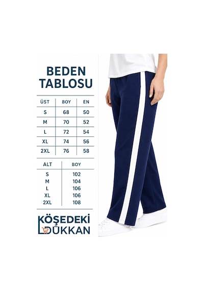 Köşedeki Dükkan Kadın Şerit Detaylı Kısa Kollu Premium Modal Alt Üst Eşofman Takımı - Lacivert