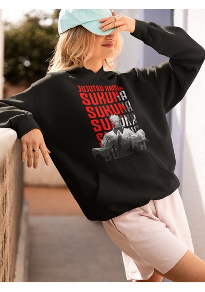 Sevbano Jujutsu Kaisen Ryona Sukuna Baskılı Unisex Oversize Anime Hoodie Siyah