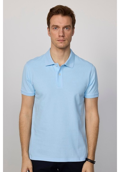 Tudors Erkek Regular Fit Klasik Kesim %100 Pamuk Düz Pike Mavi Polo Yaka Tişört-33011 Mavi