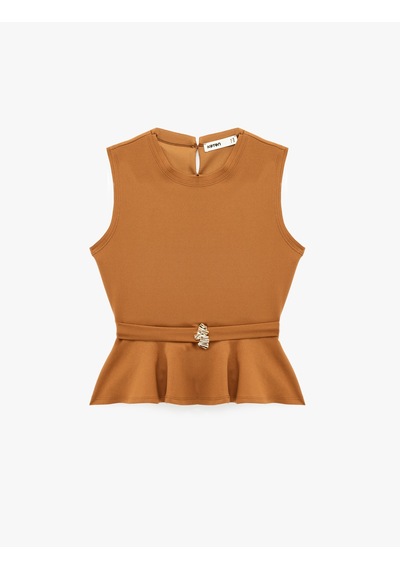 Koton Krep Scuba Kumaş Aksesuarlı Kolsuz Bisiklet Yaka Peplum Bluz Kahverengi 6sak10150ek Kahve Koton Krep Scuba Kumaş Aksesuarlı Kolsuz Bisiklet Yaka Peplum Bluz Kahverengi 6sak10150ek Kahve