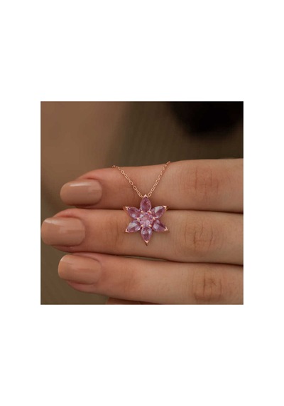 Gümüş Rose Pembe Çiçek Kolye Gümüş Gümüş