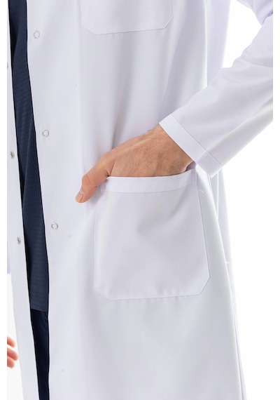 Spor Yaka Uzun Boy Erkek Doktor Önlüğü Alpaka Kumaş Beyaz Beo102 Beyaz