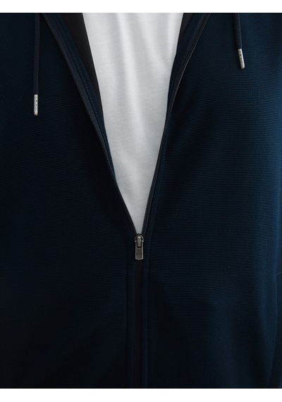 Lcwaıkıkı Classic Lacivert Standart Kalıp Kapüşonlu Erkek Fermuarlı Sweatshirt