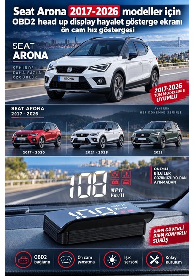 Seat Arona 2017-2026 Modeller İçin Obd2 Head Up Display Hayalet Gösterge Ekranı Ön Cam Hız Göstergesi
