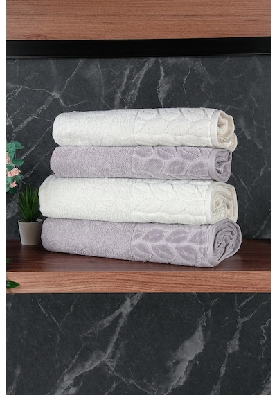 Hazal %100 Pamuklu Kutulu 4'lü Banyo Havlu Seti Hamam Takımı 50x90 - 90x150 Antrasit-krem - 00081 Antrasit