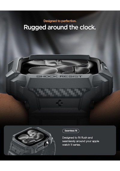Apple Watch 46mm Seri 11/10 İle Uyumlu Kılıf & Kordon Kayış Rugged Armor Pro 2 Dark Gray - Acs10504 Diğer