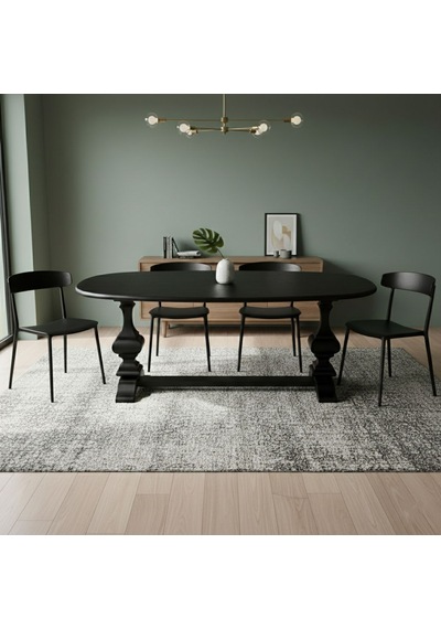Orleans Fransız Still Oval Ahşap Yemek Masası 90x180 Siyah