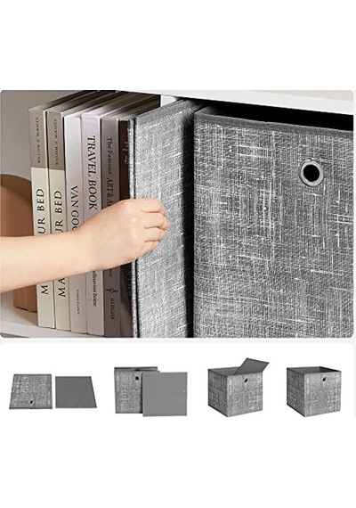 Saklama Kutusu, 6&apos Lı Set, Dokunmamış Kumaştan Yapılmış Saplı Düzenleme Kutuları, Katlanır Kutu, Giysi Saklama, Benekli Gri 10