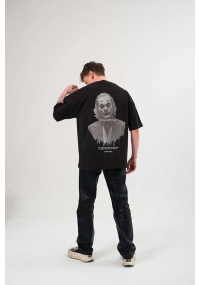 Wear Vexel Kadın Baskılı T-shirt Kısa Kol Bisiklet Yaka Oversize Rahat Kalıp Günlük Tişört - Siyah Çok Renkli