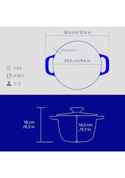 Döküm Yuvarlak Tencere Döküm Demir Kapak Experience Majolik Mavi Çap Ø 23cm Belirtilmemiş