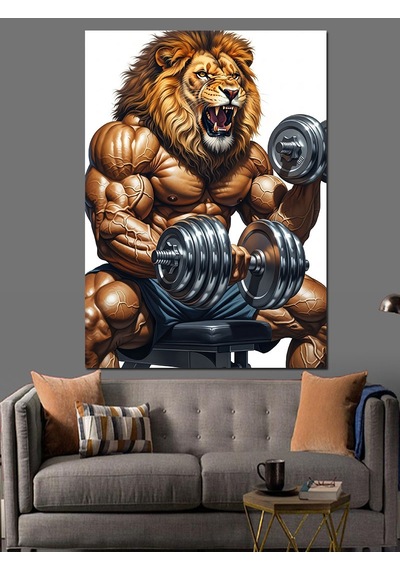 Ahşap Tablo Kaslı Dev Ağırlıklı Aslan Yiyecek Ve İçecek Tabloları