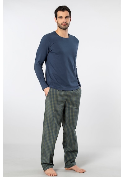 Cacharel Erkek Poplin O Yaka Uzun Kollu Pijama Takım 2239/yeşil 3 Lacivert