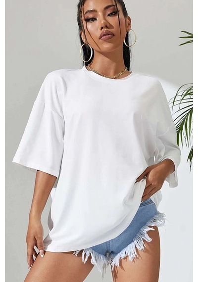 Flood Of Style Kadın Beyaz Love Yourself Baskılı Oversize T-shirt