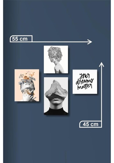 4 Parça Dekoratif Mdf Tablo Seti Çerçeve Görünümlü Dekolıadko101