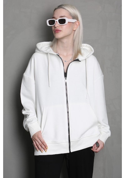 Ekru Kapüşonlu Basic Sweatshirt Mg1900