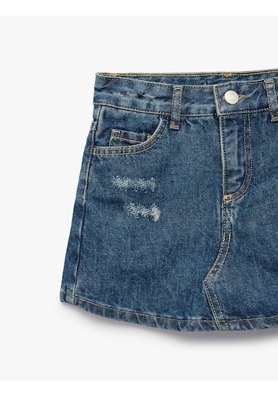 Koton Pamuklu Slim Fit Cep Detaylı Düğmeli Denim Etek Orta İndigo 6skg40018ad