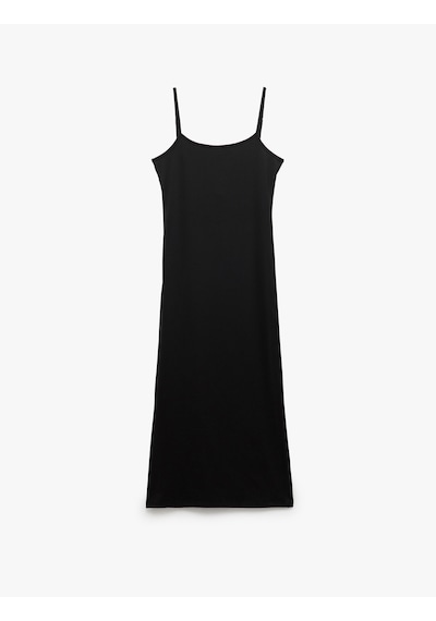 Koton Slim Fit İnce Askılı Uzun Elbise Siyah 5sal80023ık Siyah