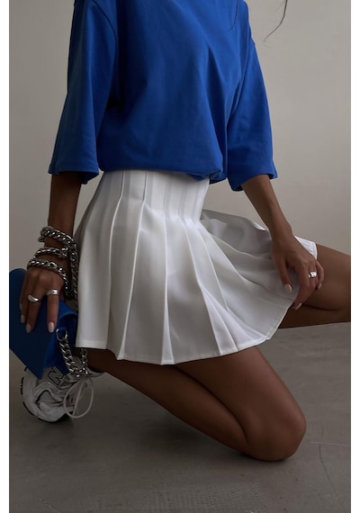 Madmext Mad Girls Beyaz Pileli Etek Mg1385