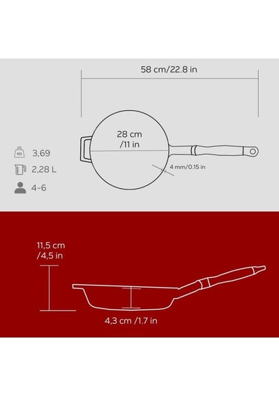 Lava Döküm Yuvarlak Kızartma Tavası Döküm Demir Ve Ahşap Saplı Çap Ø 28cm. Teşhir
