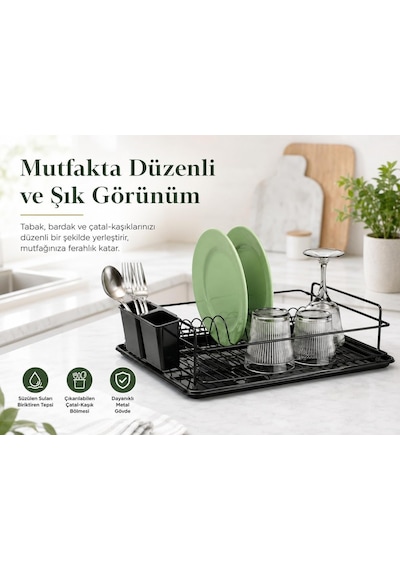Ayrex Ömür Boyu Paslanmaz Siyah Bulaşıklık Bulaşık Süzgeci Tek Katlı Tabaklık Termo Plastik Kaplama Diğer