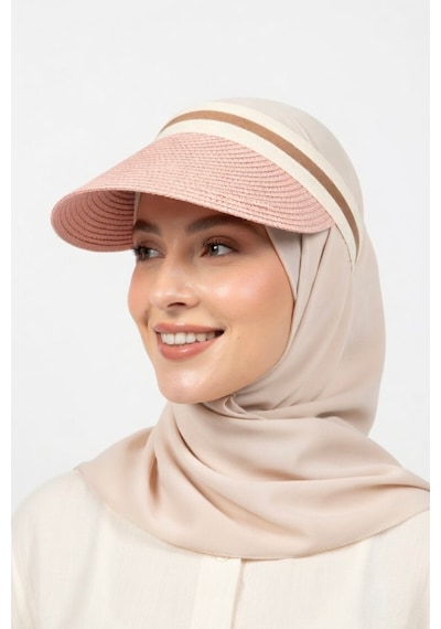 Mollycrush Kadın Toz Pembe Hasır Taç Vizör Tesettür Uyumlu Yazlık Plaj Ve Tenis Şapkası Toz Pembe