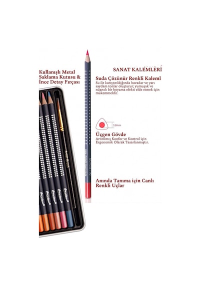 Aquarel Suluboya Kalemi 24 Renk 1 Paket Giorgione Teneke Kutu Sulu Boya Kalemi 24 Lü Fırça Hediyeli Sanatsal Kaliteli Çok Renkli