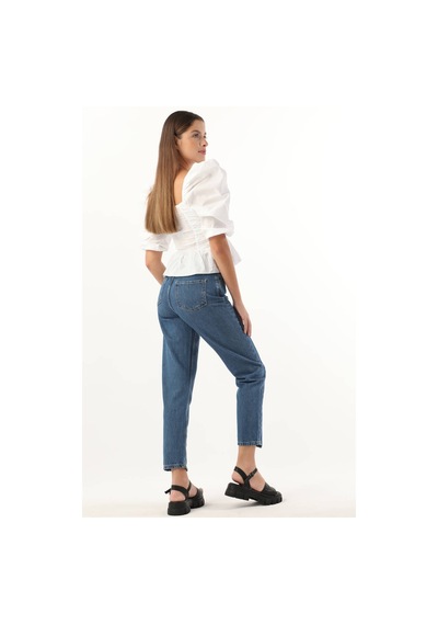 Kadın Yüksek Bel Jean Pantolon Mavi 001