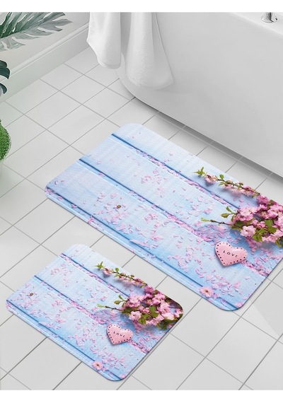 Dijital Baskılı Yıkanabilir Kaymaz Taban 2li Banyo Halısı Paspas Klozet Takımı 5086b