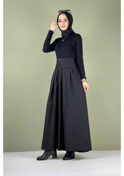 İbrahim Burak Etiler Collection Moda Çizgi Etek Siyah